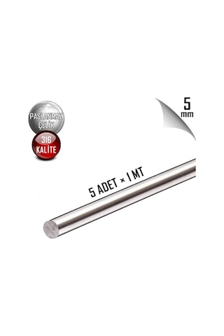 Paslanmaz Çelik Ø5mm Çubuk Mil 316 Kalite 1 Metre 5 ADET