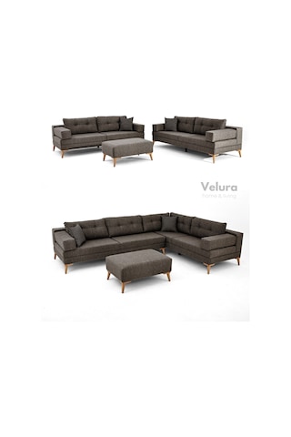 Zeri Yataklı Puzzle Modüler Köşe Koltuk Takımı & Puflu Köşe Takımı - Kahve - 157 Kahve