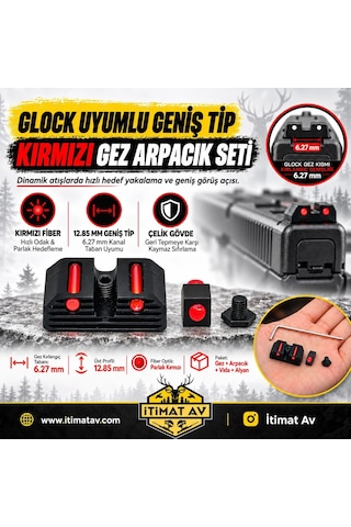 Glock Uyumlu Geniş Tip Kırmızı Fiber Optik Gez Arpacık Seti