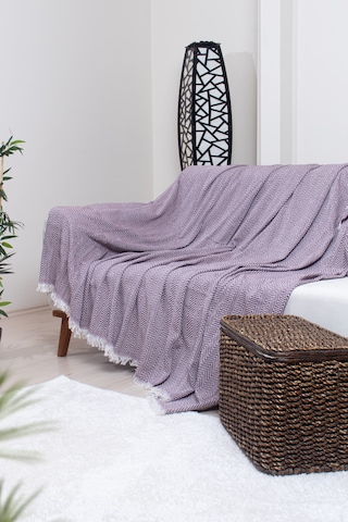 Pamuklu Zikzak Desenli Püsküllü Koltuk Örtüsü 170x210 Cm Dekoratif Ve Çok Amaçlı Bordo