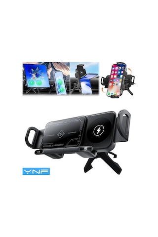 Topshop1 Gri Ynf Kablosuz Araç Şarj Cihazı 15w Hızlı Şarj 3ü 1 Arada Otomatik Sıkma İphone Samsung Uyumlu