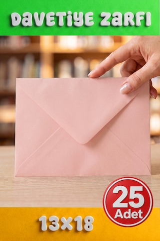 25 Adet 13x18 Cm Premium Kalite Davetiye Zarfı Pembe
