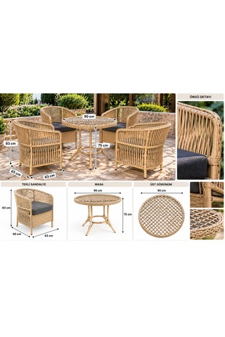 Rattan Bahçe Ve Balkon Takımı Siena Model 4+1 Krem