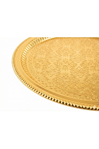 Grand Cam Çelik Gold Tepsi Işlemeli Servis Ve Sunum Tepsisi Altın - Gold