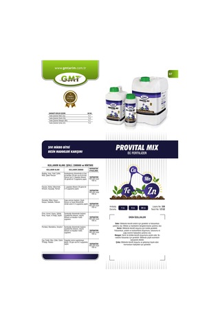 Gmt Provital Mix 1 Lt Sıvı Mikro Bitki Besin Maddeleri Karışımı