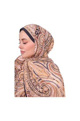Premium Lux Original Etnik Desen Şal Vual İpek, 1. Sınıf, Hafif, Rahat, Şık, Tesettür Giyim Hardal