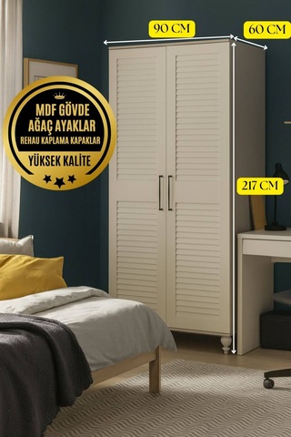 Pera 2 Kapaklı Genç Odası Dolabı %100 Mdf Beyaz