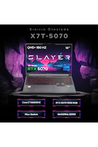 Game Garaj Slayer X7T-5070-C7 i7-14650HX 16 GB 1 TB SSD RTX5070 16" Free Dos Dizüstü Bilgisayar