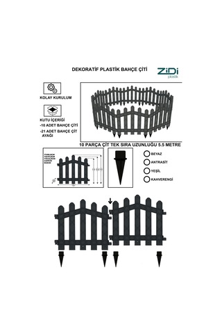 Dekoratif Plastik Bahçe ve Peyzaj Çiti 10 ADET ÇİT (Y: 50 CM / G: 5.5 M) Toprak Ayaklı - Beyaz