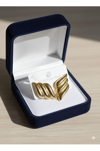 Akfecan Çelik Gold Baklava Model Küpe Altın