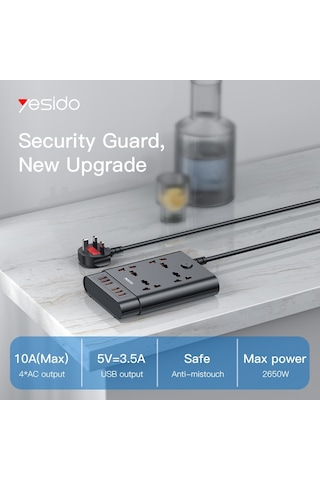 Yesido Mc-08 4 Bağlantı Noktası + 6 Usb Bağlantı Noktası 2650w Çok Fonksiyonlu Yüksek Güç Soketi Ab Fiş