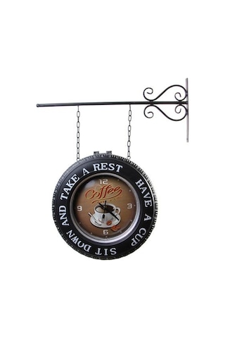 Kenpazar Dekoratif Coffee Temalı Gar Saati Pano Drink Temalı Vintage çok Renkli
