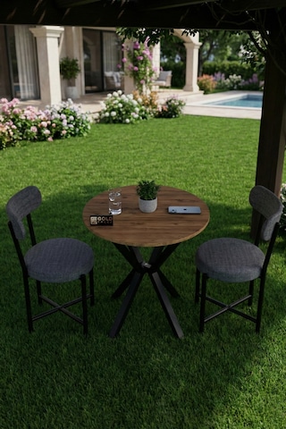 Mutfak Masası 70 Çap Yuvarlak 2 Sandalyeli Atlantik Masa Takımı Modern Set Bahçe Balkon Cafe Teddy Gri