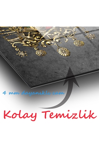 Osmanlı Arması Tuğra Dikey Cam Tablo Evlika, Modern Ev Ofis Salon Duvar Dekoru, Hediyelik Tablo Dekor