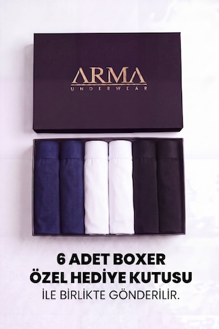 Arma Yıldız Erkek Premium Bambu Renkli Boxer 6'lı Hediye Kutulu Damat Bohçası Ve Çeyiz Seti 2 Siyah 2 Beyaz 2 Laci