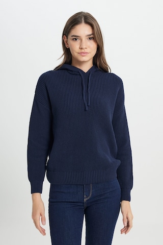 Wrangler Relaxed Fit Geniş Kesim Kapüşonlu Lacivert Triko Kazak W242711410 Lacivert