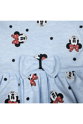 Momikon Minnie Mouse Baskılı Uzun Kollu Pamuklu Açık Mavi Elbise Açık Mavi