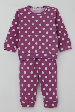 Breeze Kız Bebek Pijama Takımı Omuzdan Patlı Beyaz Puantiye Desenli 4 Ay-1 Yaş, Eflatun Eflatun