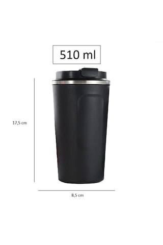 Termal Kahve Kupası 510 Ml Paslanmaz Çelik Vakumlu Matara Yalıtımlı Bardak Su Şişesi 17,5x8,5cm Siyah
