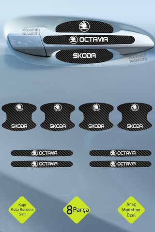 Skoda Octavia Kapı Kolu Karbon Folyo Seti Octavia Modeline Özel Dayanıklı 8 Parça Koruyucu Ürün