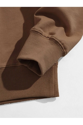 Unisex Kahverengi Chicago Baskılı Bisiklet Yaka Oversize Sweatshirt 001