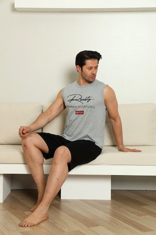 Nisanca Sportif %100 Pamuk Şortlu Erkek Pijama Takımı Gri