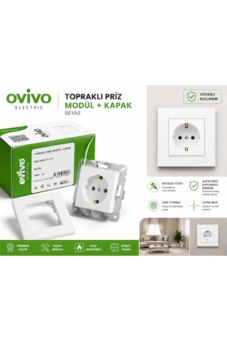 Ovivo Electric Grano Beyaz Tekli Topraklı Priz Çerçeveli