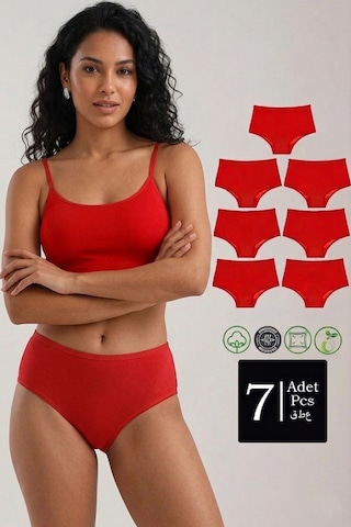 Meine Liebe Unterwäsche Pamuklu 7'li Paket Yüksek Bel Toparlayıcı Etkili Bato Külot Kırmızı