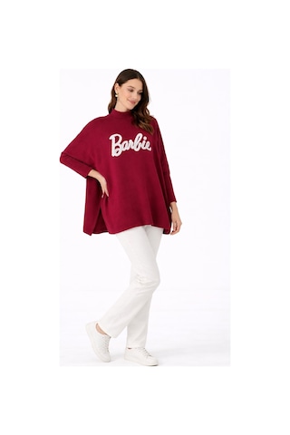 Onno Style Women Düz Triko Standart Panço Bordo