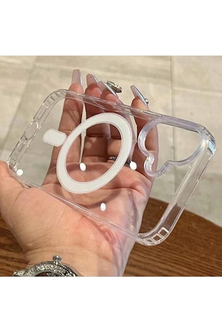 Apple Uyumlu iPhone 16 Magsafe Kablosuz Şarj Destekli Şeffaf Kılıf