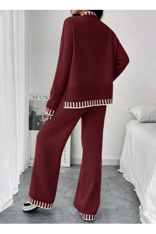 Sayzen Your Shine Yirtmaçli Kazak Pantolon Alt-üst Takim Sy-2510 Bordo