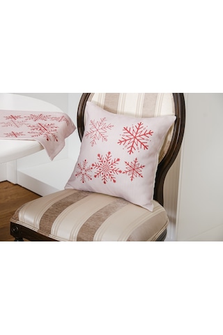 Finezza Kartanesi Baskılı Kumaş Beje Kırmızı Kırlent Kılıfı 45x45 cm İkili -1437