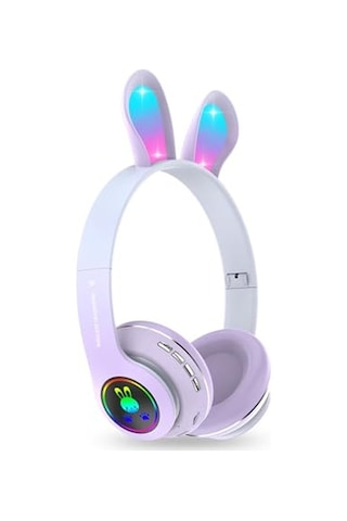 Tavşan Kulaklı Bluetooth Kulaklık, Renkli Led Işıklı, 5.0 Versiyon, Ayarlanabilir Büyüklük, Hafıza Kart Giriş