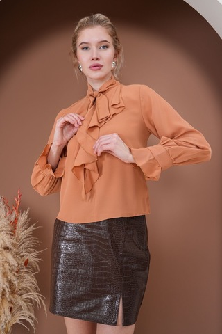 Fırfırlı Zarafet Bluz Kahverengi