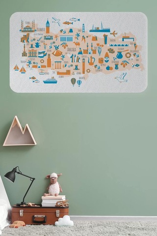 Eğitici Ve Öğretici Cocuk Odası Türkiye Haritası Duvar Sticker-60x105-3875 Renkli