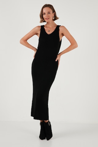 Lela V Yaka Fitilli Uzun Triko Bayan Elbise 4616169 Siyah