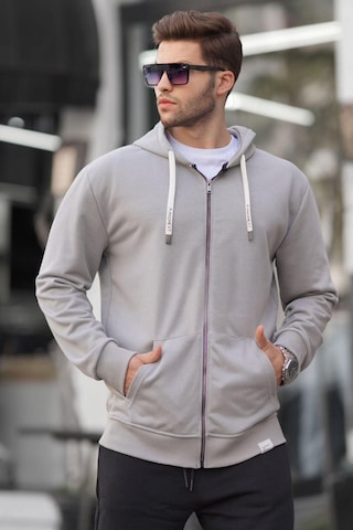 Madmext Boyalı Gri Fermuarlı Kapüşonlu Sweatshirt 6161-boyalı Gri Boyalı Gri