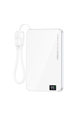 Recci Rpb-w41 Pd 20w Ultra İnce Hızlı Şarj Özellikli Type-c Kablolu Powerbank 15w 5000mah Beyaz Beyaz
