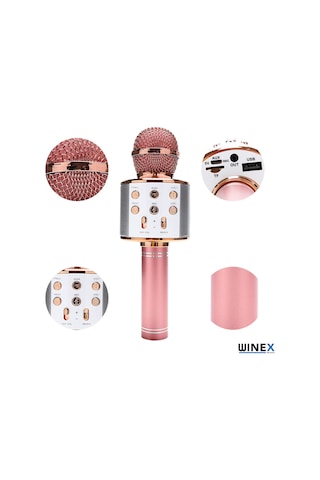 Winex Usba+tfsd Kart+3.5 MM Giriş Bluetooth Karaoke Mikrofon Pembe