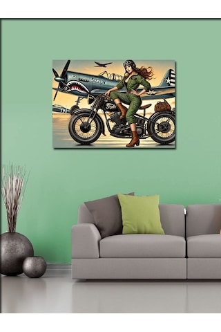 Kanvas Tablo Motosiklet Süren Kadın