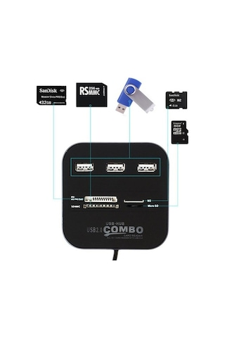 7 Port USB 2.0 Combo HUB Çoklayıcı Multi Çoklu Kart Okuyucu