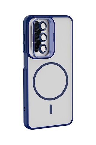 Ecruz Galaxy Uyumlu A17 Kılıf Standlı Ve Kamera Lens Hediyeli Ecrz Etro Kapak - Lacivert