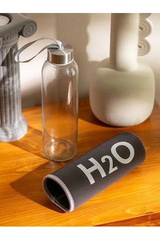 H2o Peluş Kılıflı Cam Matara - Mix Siyah