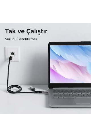 C6ac15 2in1 Usb-a & Type-c To Rj45 1000mbps Gigabit Ethernet Dönüştürücü Cat6 Kablo 1.5 Metre Thunderbolt 3/4/5, Mac/windows/ipad/android Uyumlu