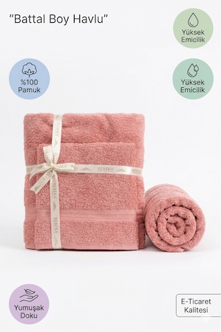 2 Li Battal Boy Banyo Havlu Seti - 100% Pamuk 90x170 Cm + 50x90 Cm Ekstra Yumuşak Emici Havlu Somon