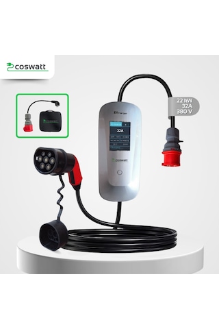 Elektrikli Araba Taşınabilir Şarj Cihazı 22 Kw / 32a / Tip-2 / 5x32a Fiş / Trifaze / 5m / Çantalı / Ev Tipi Dönüştürücü Kablolu 22 Kw