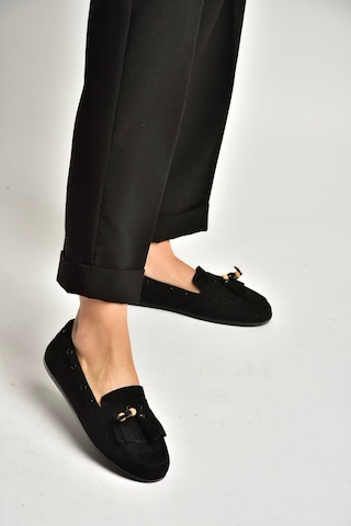 Fox Shoes Y602347002 Siyah Süet Püsküllü Kadın Günlük Ayakkabı Siyah