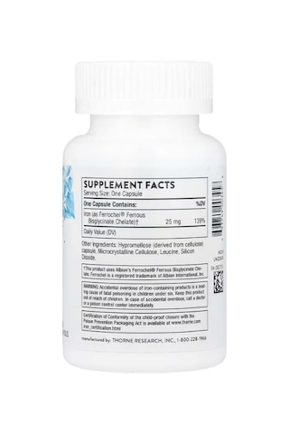 Thorne Iron Bisglycinate 60 Capsules 25 Mg Per Capsule .usa.