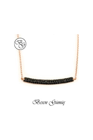 Oniks Taşlı Yay Kolye Rose - Gold -  Gümüş