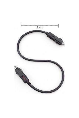 Araç Çakmaklık Uzatma Kablosu Erkek+erkek 12-24 Volt 16 Amper 2 X1 Mm Ttr Bakır 5 Mt-siyah